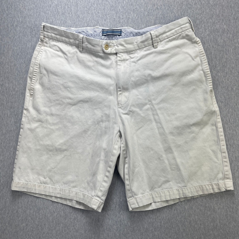 Peter Millar Shorts Mens 35 Chino Khaki Pima Cotton Flat Front Classic EUC